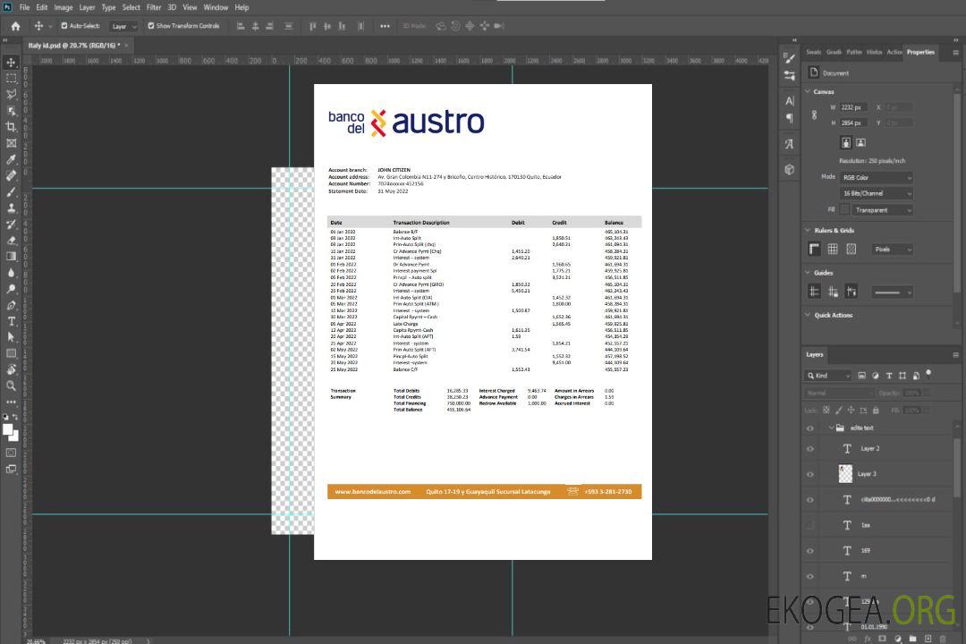 Modèle de relevé bancaire de la Banco del Austro Équateur, format Word et PDF template Modèle de relevé bancaire de la Banco del Austro Équateur, format Word et PDF template